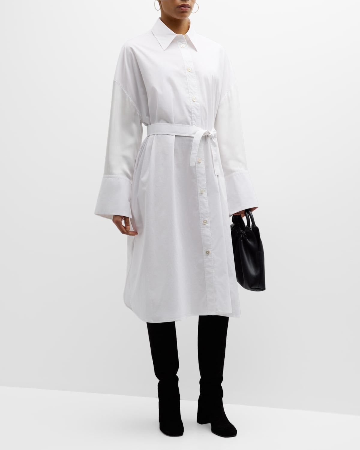 Shop Joseph Darwin Belted Cotton Poplin Midi Shirtdress In White