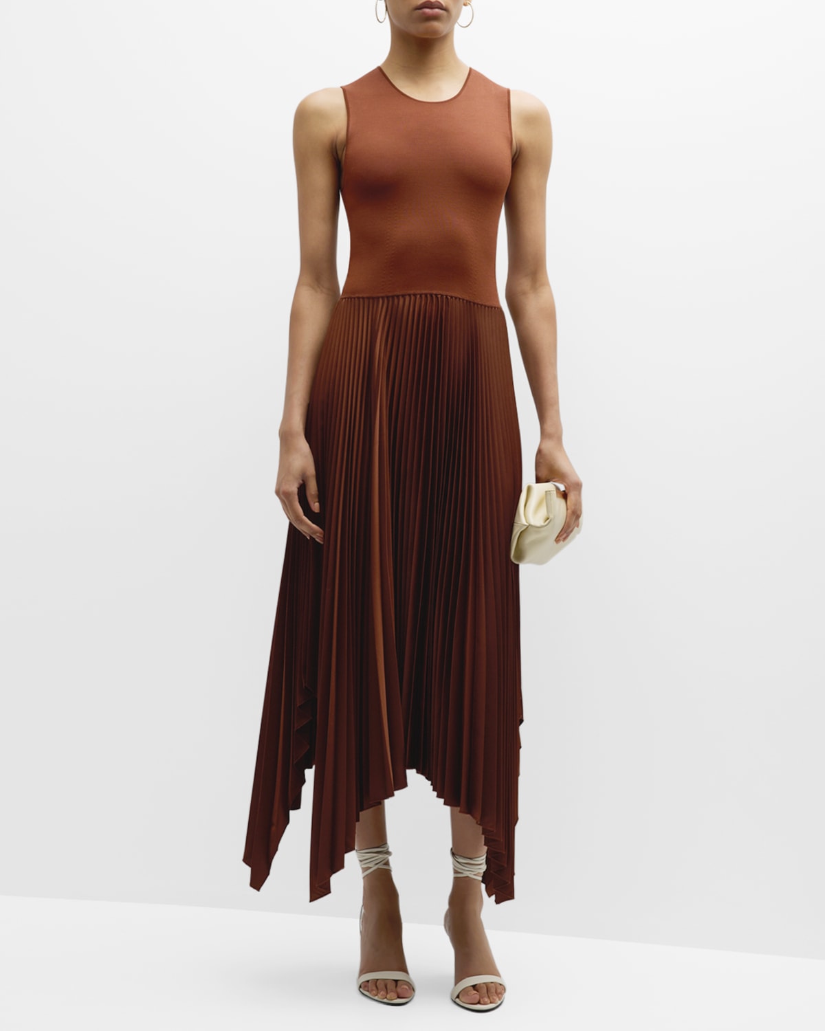 Shop Joseph Dera Pleated Handkerchief Maxi Dress In Mahogany