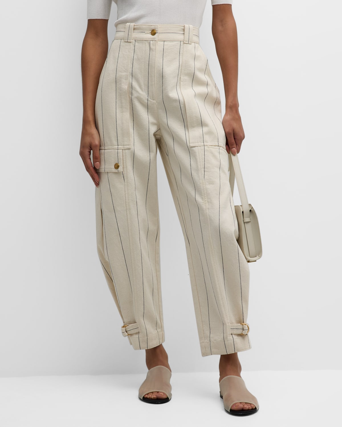 TORY BURCH STRIPED COTTON CANVAS trousers