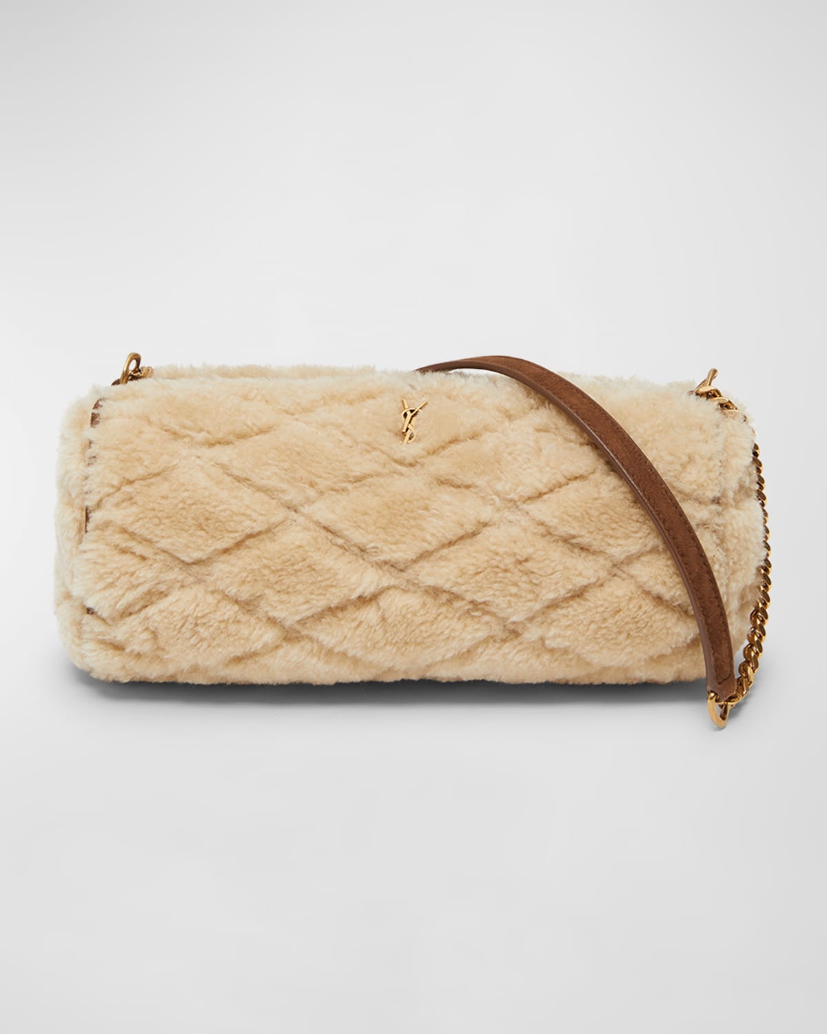 Saint Laurent Sade Mini Tube Shearling Shoulder Bag In 9587 Natbeig Dark
