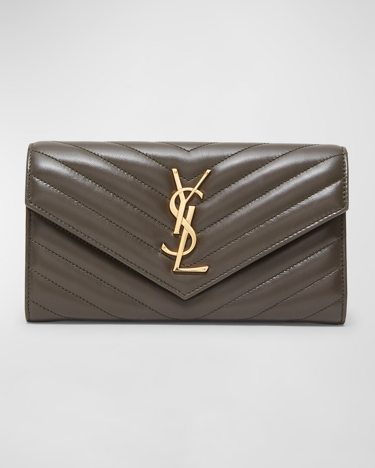 SAINT LAURENT Large Platinum Metallic Leather Flap Wallet