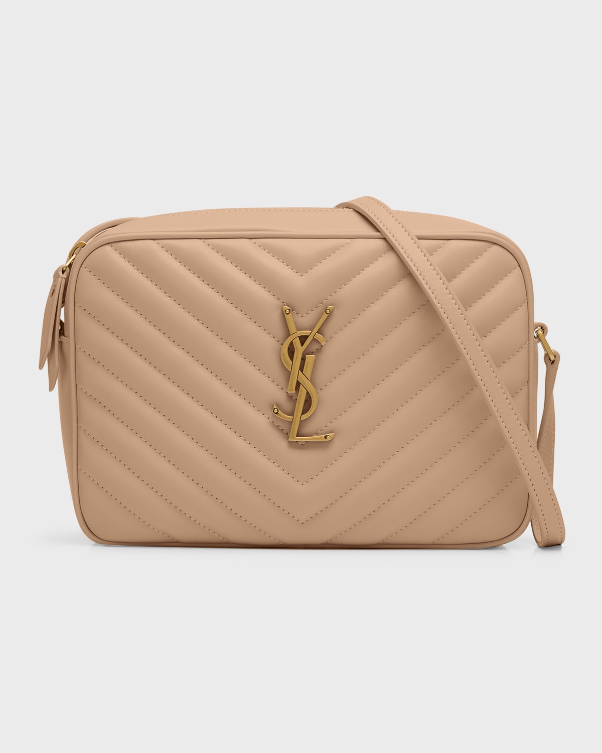 Saint Laurent Lou Medium Ysl Camera Bag With Pocket In Quilted Leather In Dark Beige
