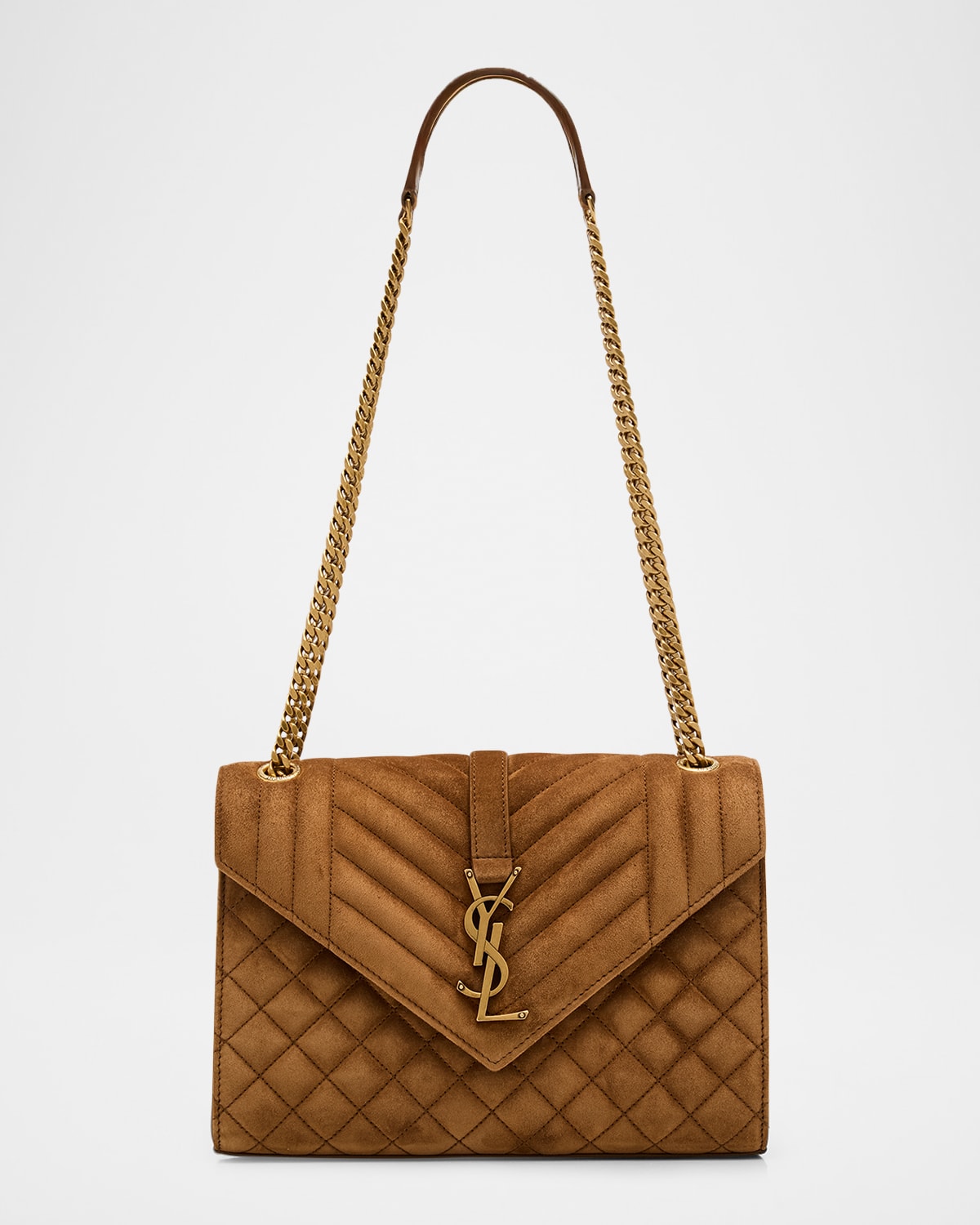 Saint Laurent Envelope Triquilt Medium Ysl Shoulder Bag In Suede