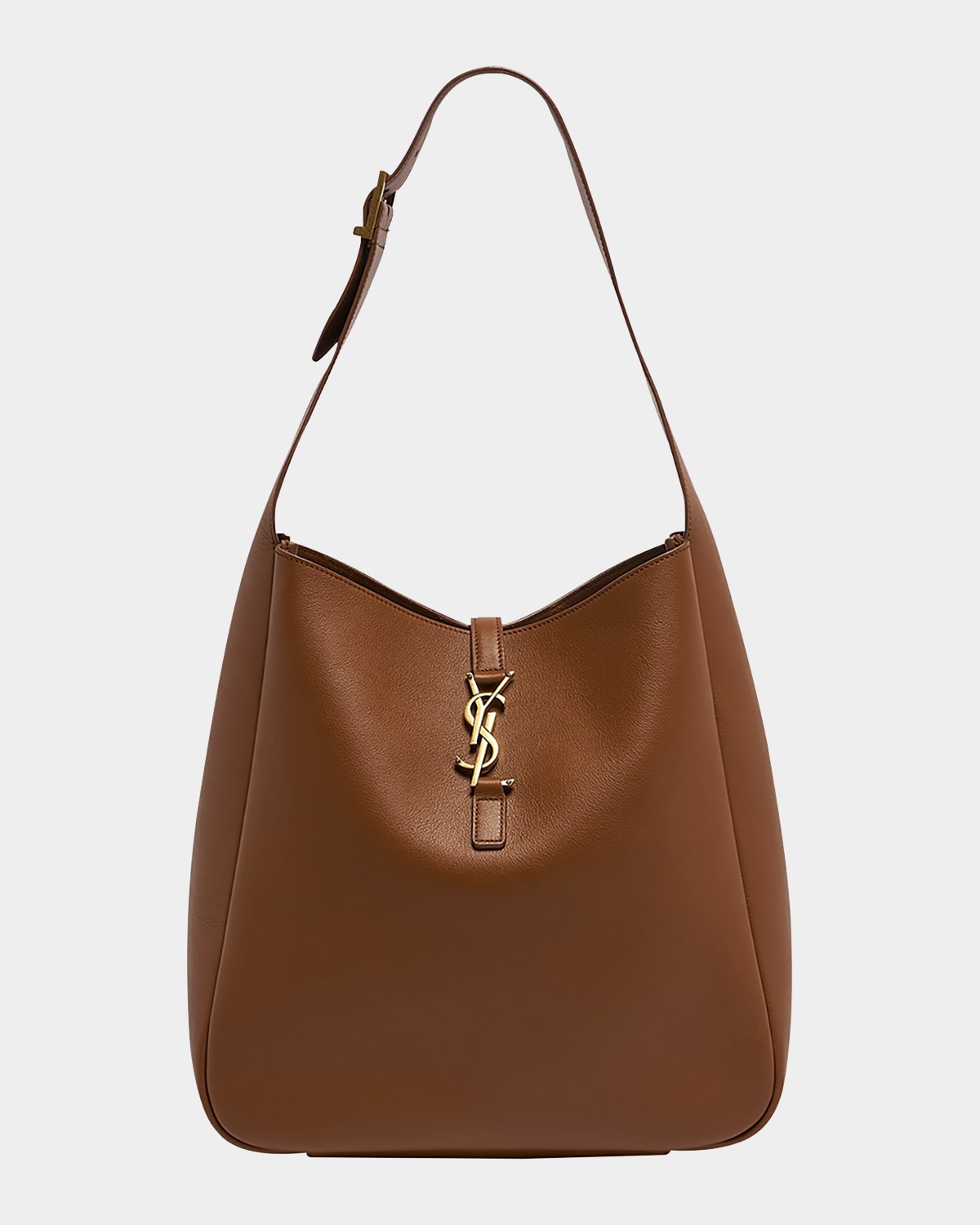 Saint Laurent Le 5a7 Large Ysl Shoulder Hobo Bag In Smooth Leather In Fox