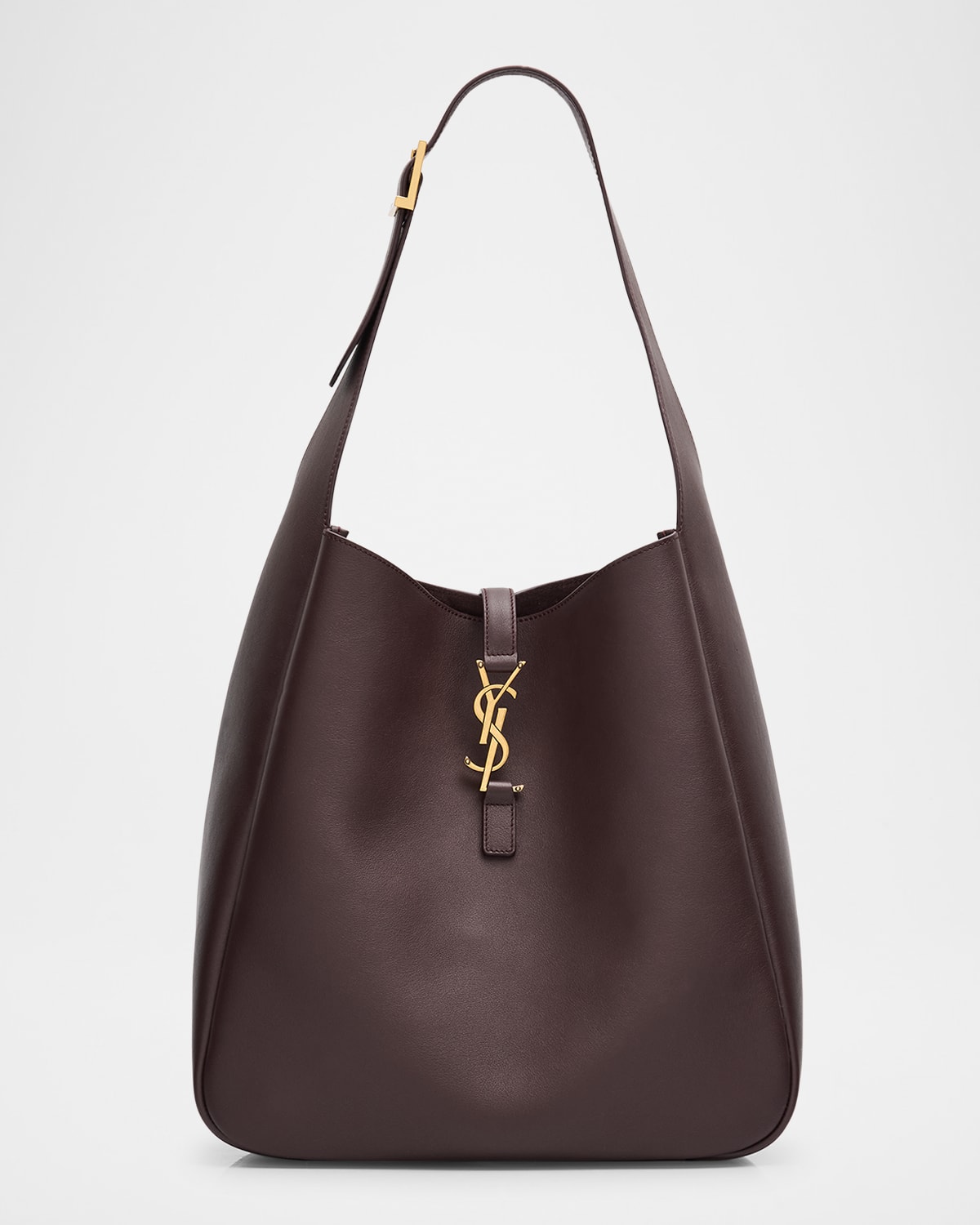 Saint Laurent Le 5a7 Large Ysl Shoulder Hobo Bag In Smooth Leather In  Dark Currant