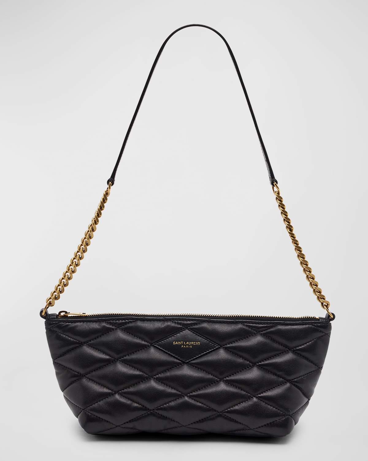 Saint Laurent Ziptop Mini Shoulder Bag In Quilted Smooth Leather In Black