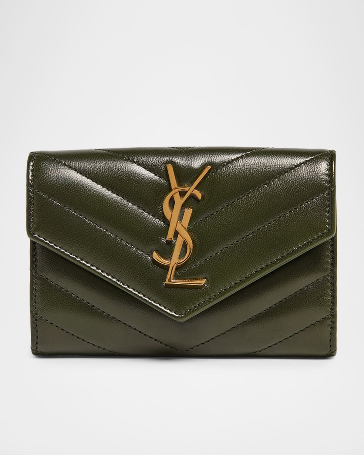 Saint Laurent Ysl Monogram Small Flap Wallet In Smooth Leather In Brown