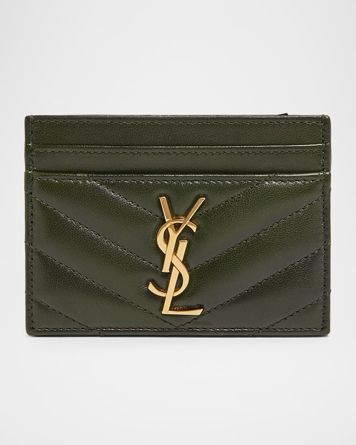 Saint Laurent Ysl Monogram Card Case In Quilted Smooth Leather In Brown