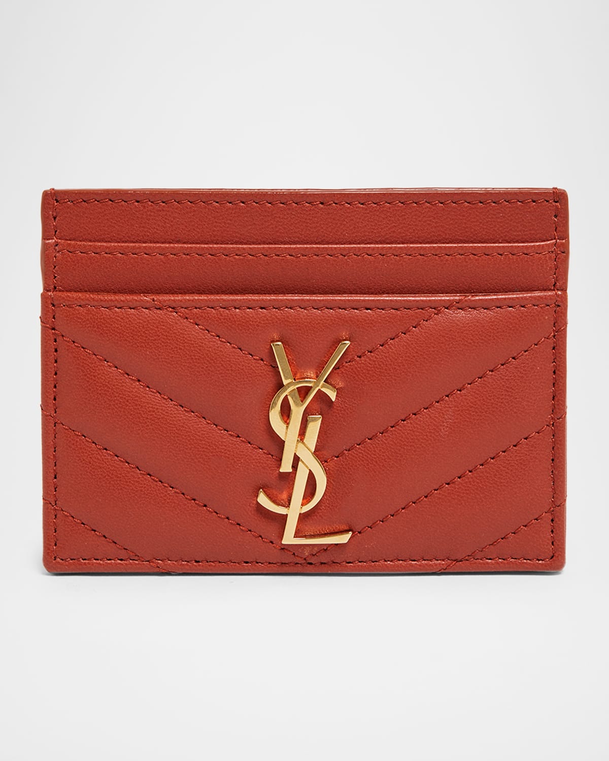 Saint Laurent Ysl Monogram Card Case In Quilted Smooth Leather