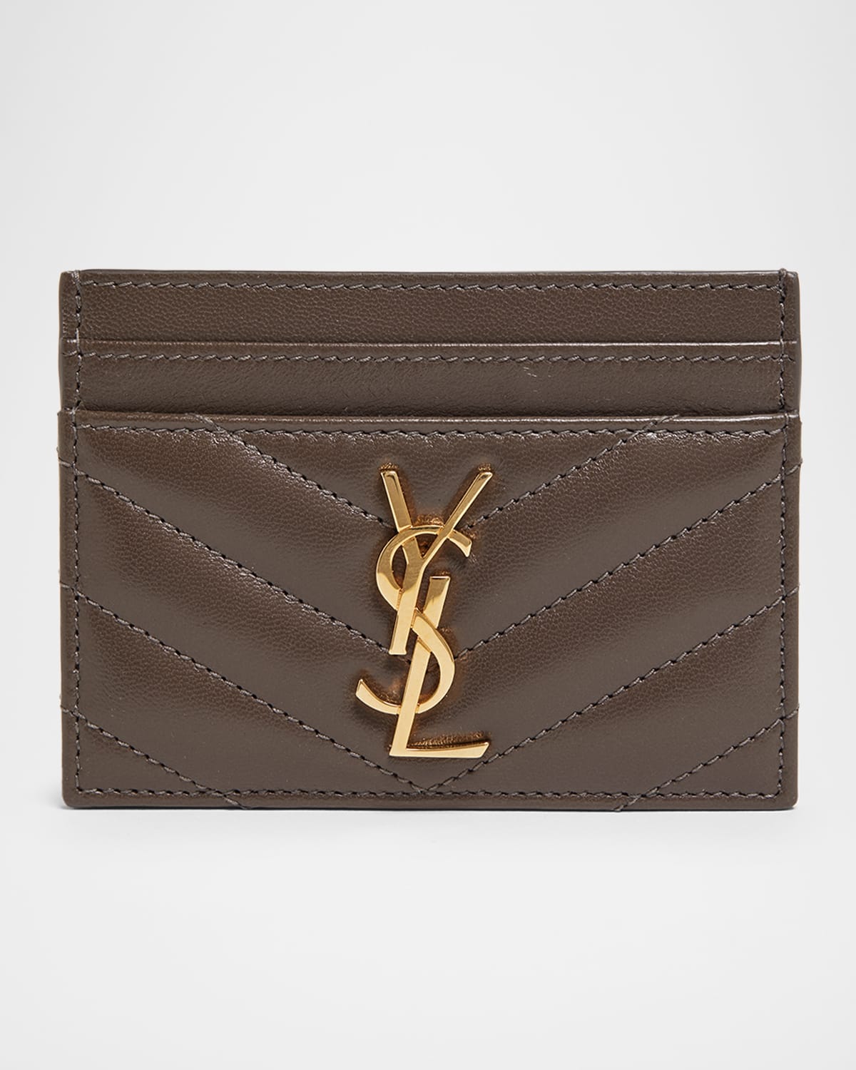 Saint Laurent Ysl Monogram Card Case In Quilted Smooth Leather