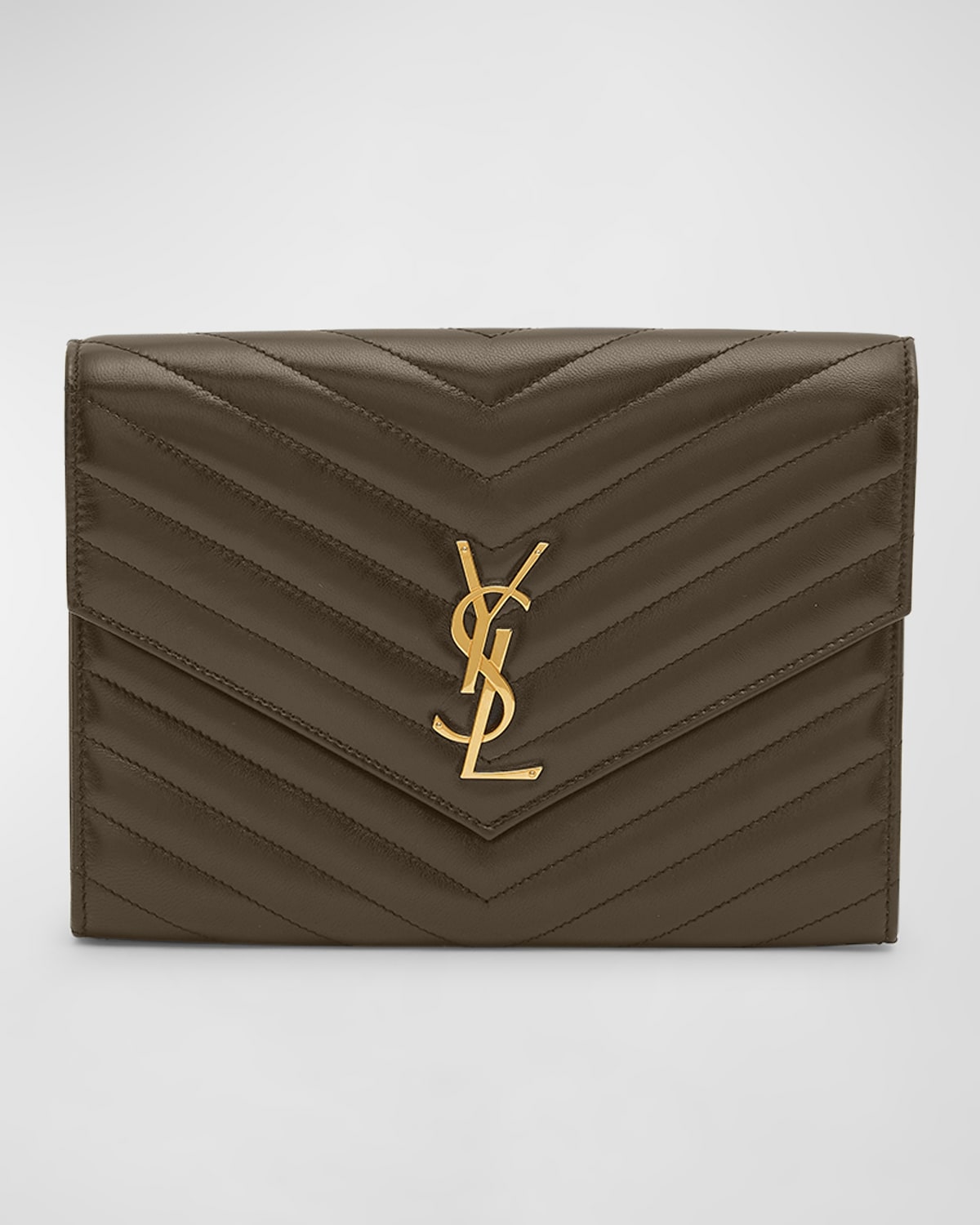 Saint Laurent Ysl Flap Quilted Leather Clutch Bag In 3212 Light Musk