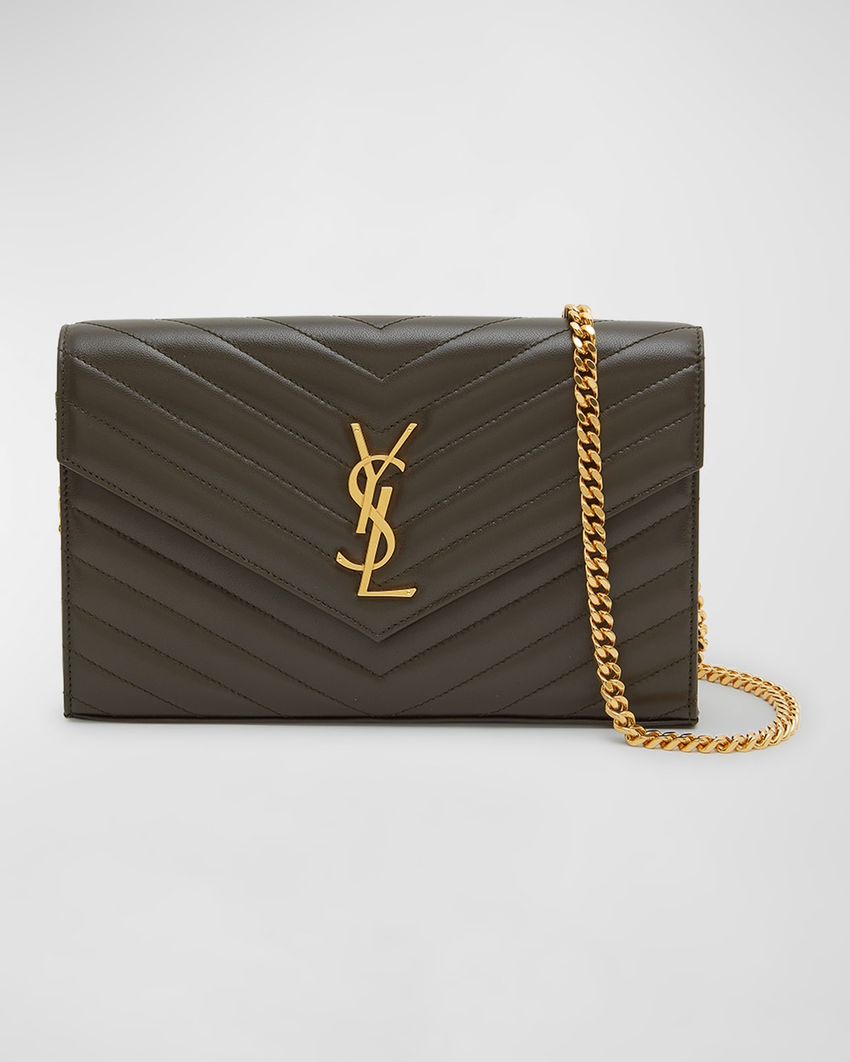 Saint Laurent Classic Ysl Quilted Napa Wallet On Chain In 3212 Light Musk