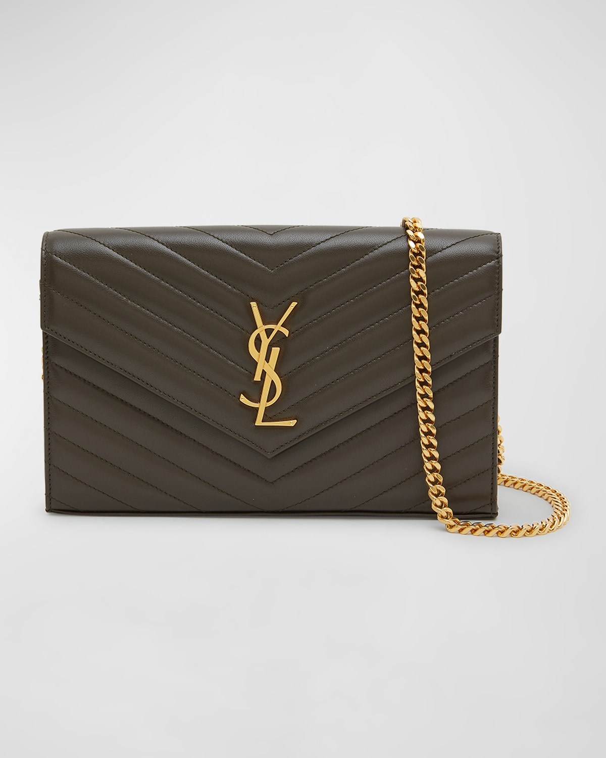 Saint Laurent Tricolor YSL Monogram Nappa Leather Wallet On Chain