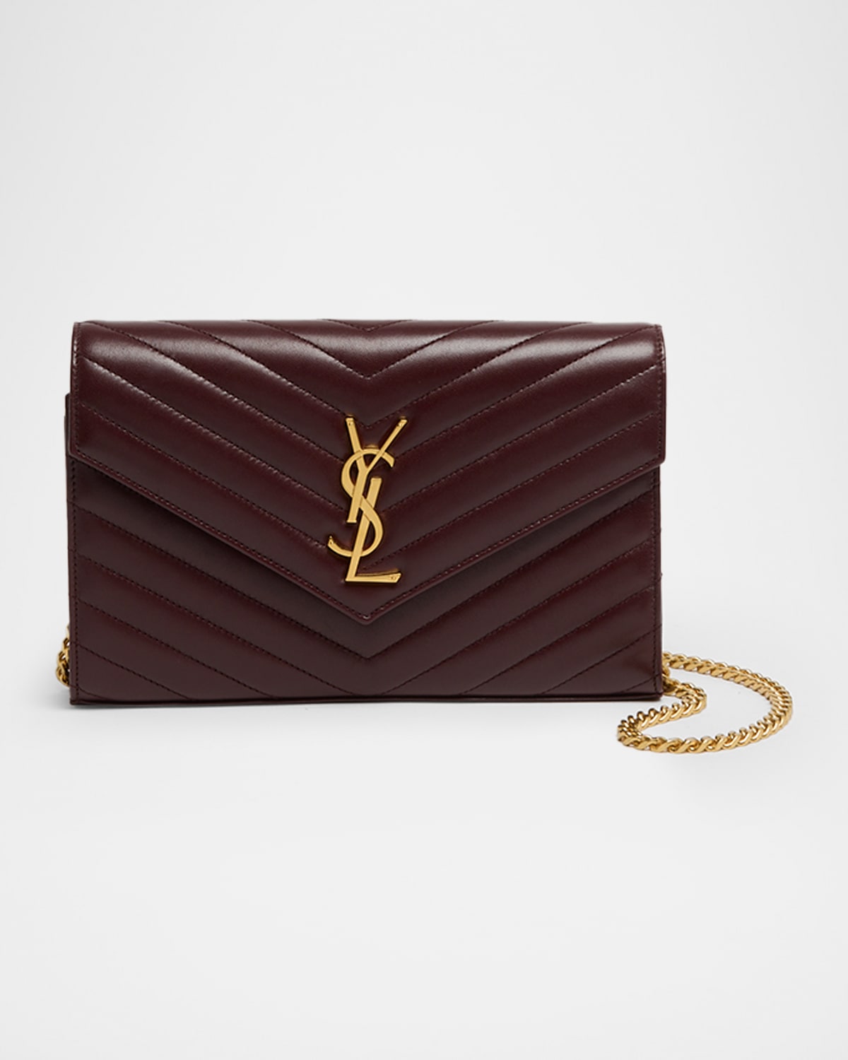 Saint Laurent Ysl Monogram Large Wallet On Chain In Smooth Leather In Brown