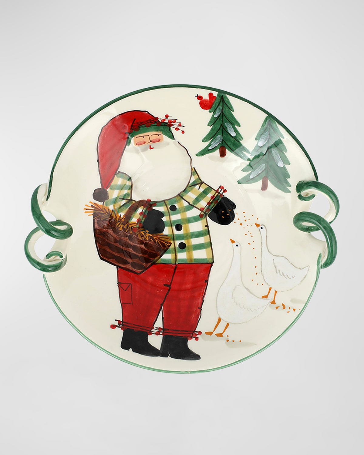 Vietri Old St. Nick Handled Scallop Bowl With Geese