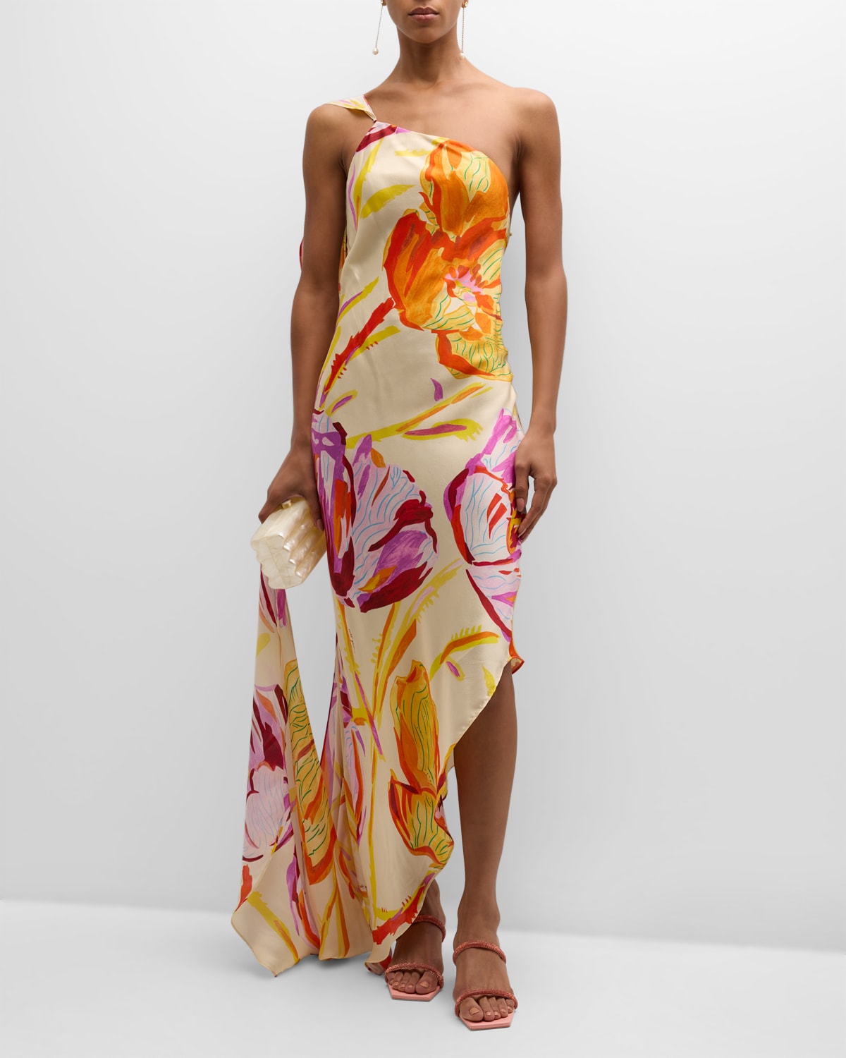 Cult Gaia Trysta Draped High-low Floral-print Maxi Dress In Water Color Floral