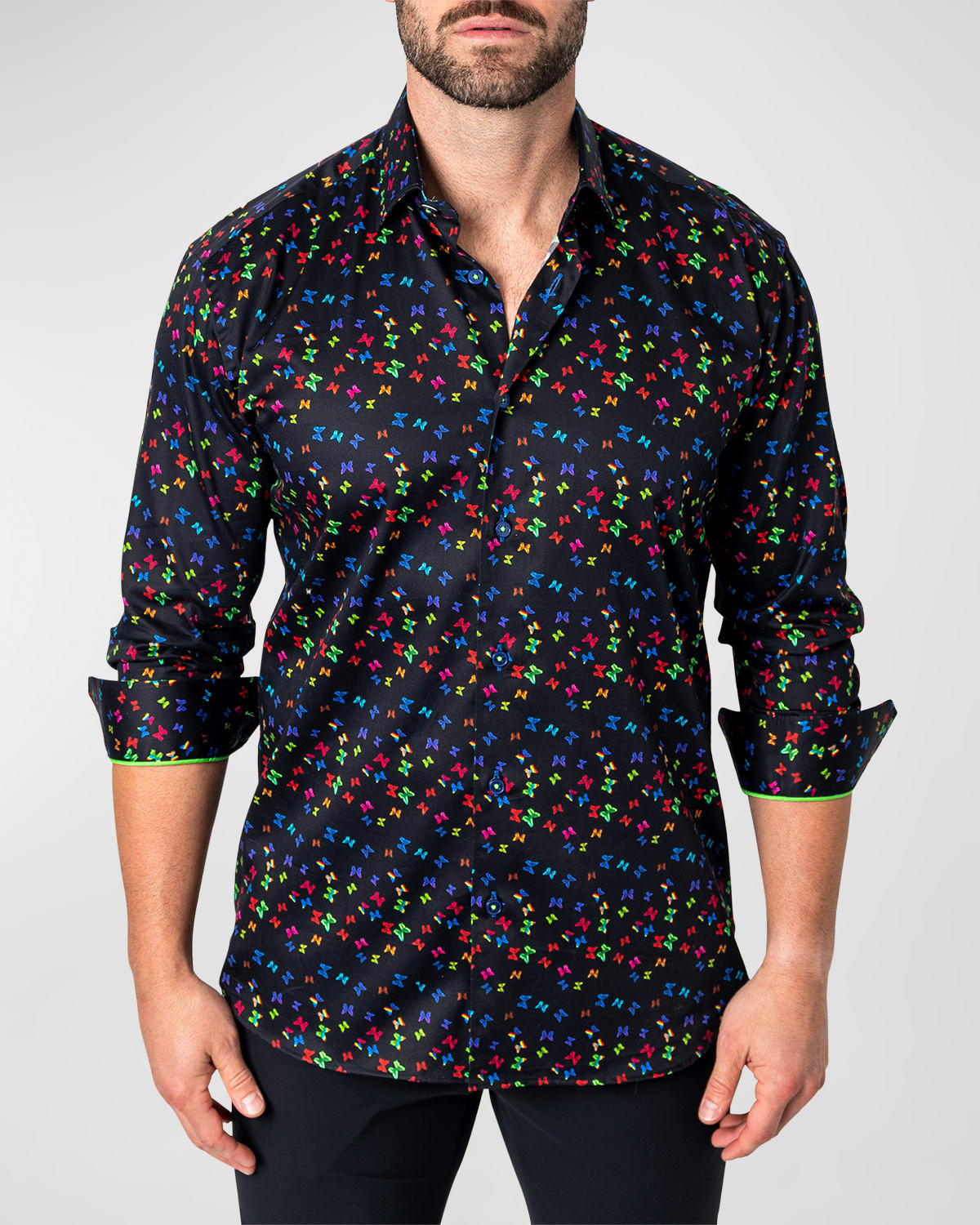 Men's Fibonacci Neon Butterflies Sport Shirt