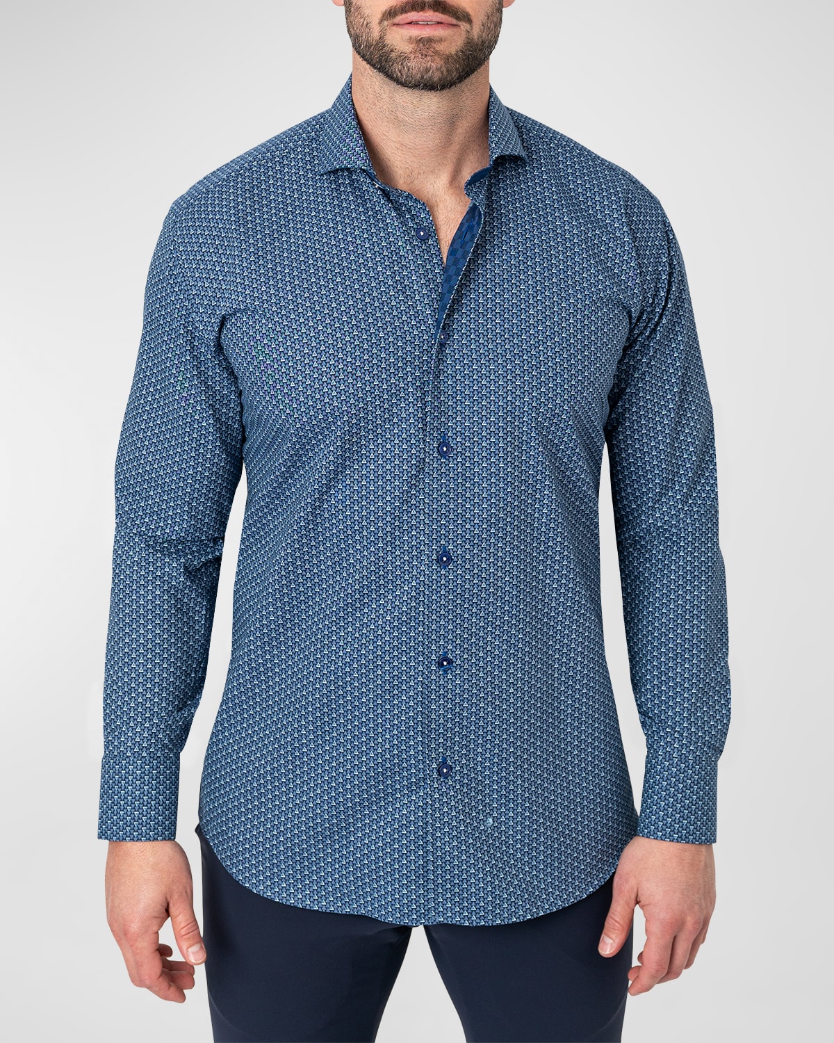 Shop Maceoo Men's Einstein Tonal Triangles Sport Shirt In Blue