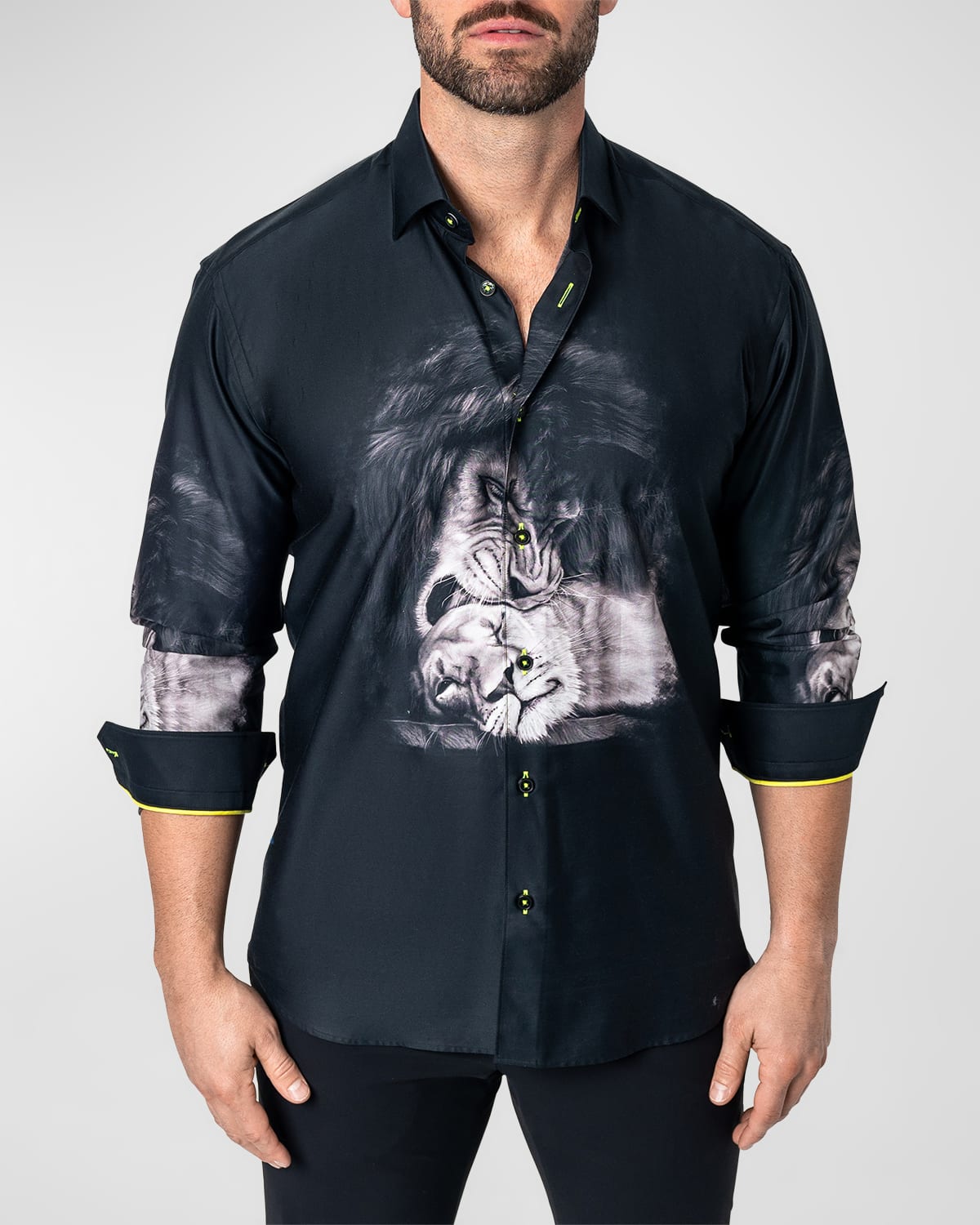 Shop Maceoo Men's Fibonacci Lovelion Sport Shirt In Black