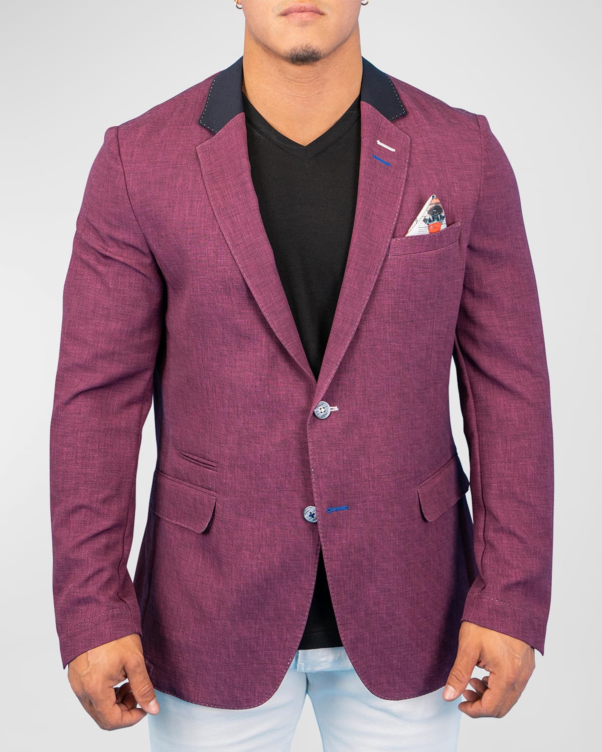 Men's Unconstructed Contrast-Collar Blazer