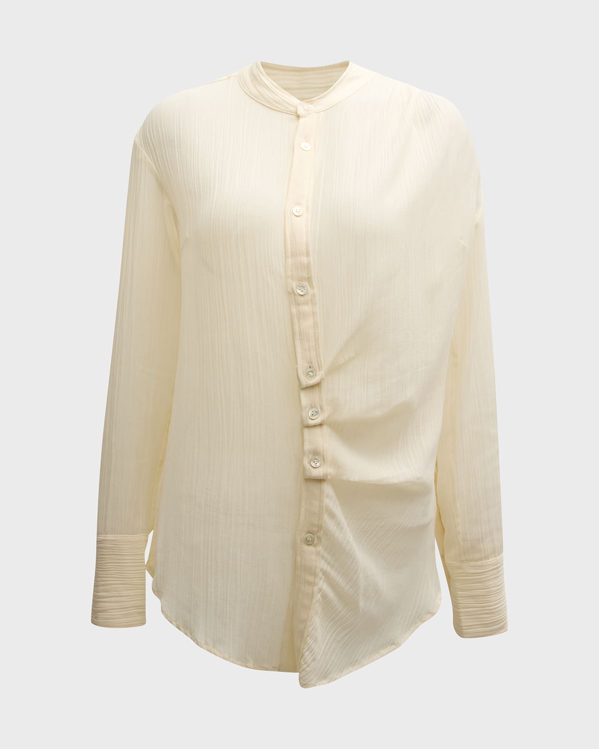 Button-Front Crinkled Georgette Shirt