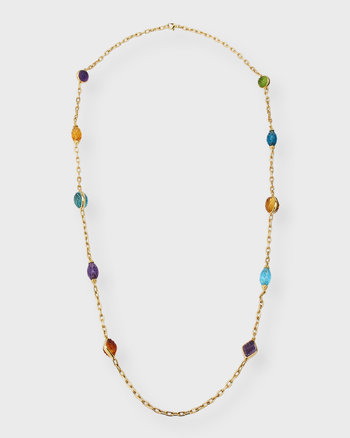 Estate 18K Yellow Gold Carved Stone Ornament Necklace