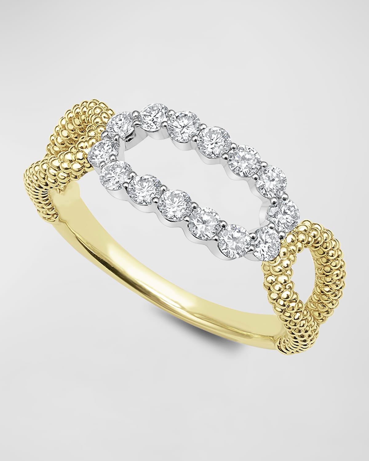 18K Signature Caviar Diamond Superfine Oval Split Shank Ring, Size 7