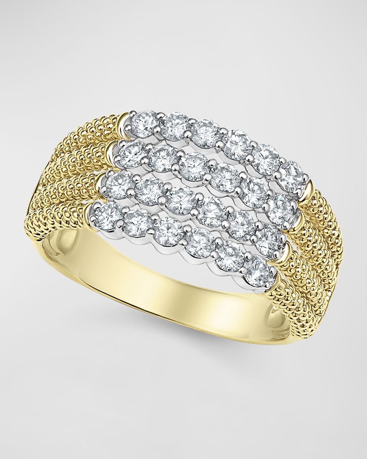 18K Signature Caviar Diamond Superfine 4 Row Ring, Size 7