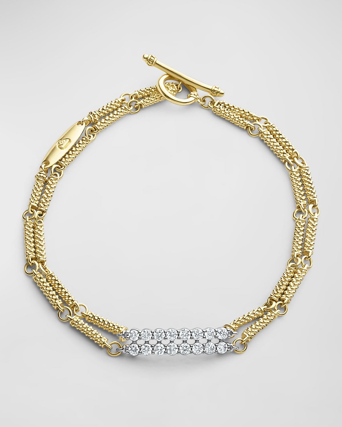 Lagos 18k Signature Caviar Diamond Superfine 2 Row Link Toggle Bracelet