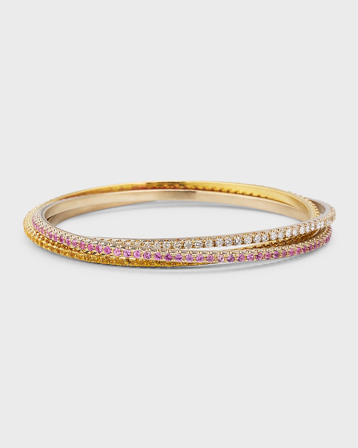 Nm Estate Estate 18k White And Yellow Gold Diamond, Yellow Sapphire And Pink Sapphire Bangles, Set Of 3