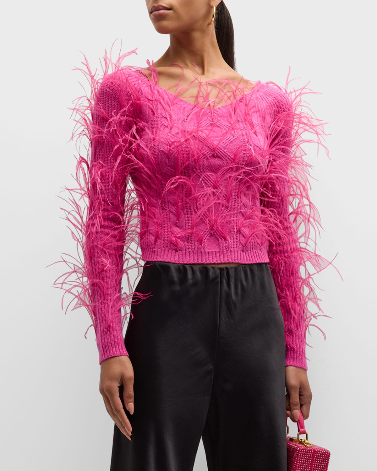 Shop Cult Gaia Danton Feathered Merino Wool Blend Cable Sweater In Anemone