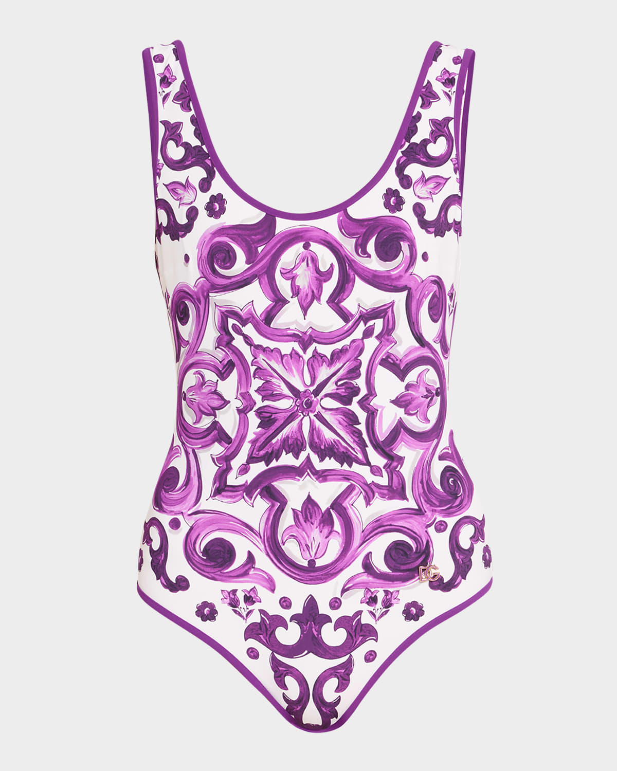 Dolce & Gabbana Majolica-print One-piece Swimsuit In Orange