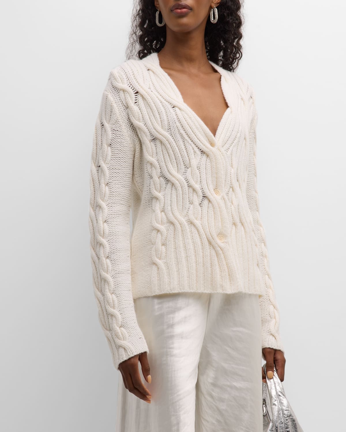 Tse Cashmere Cashmere Cable-knit Cardigan In Creme
