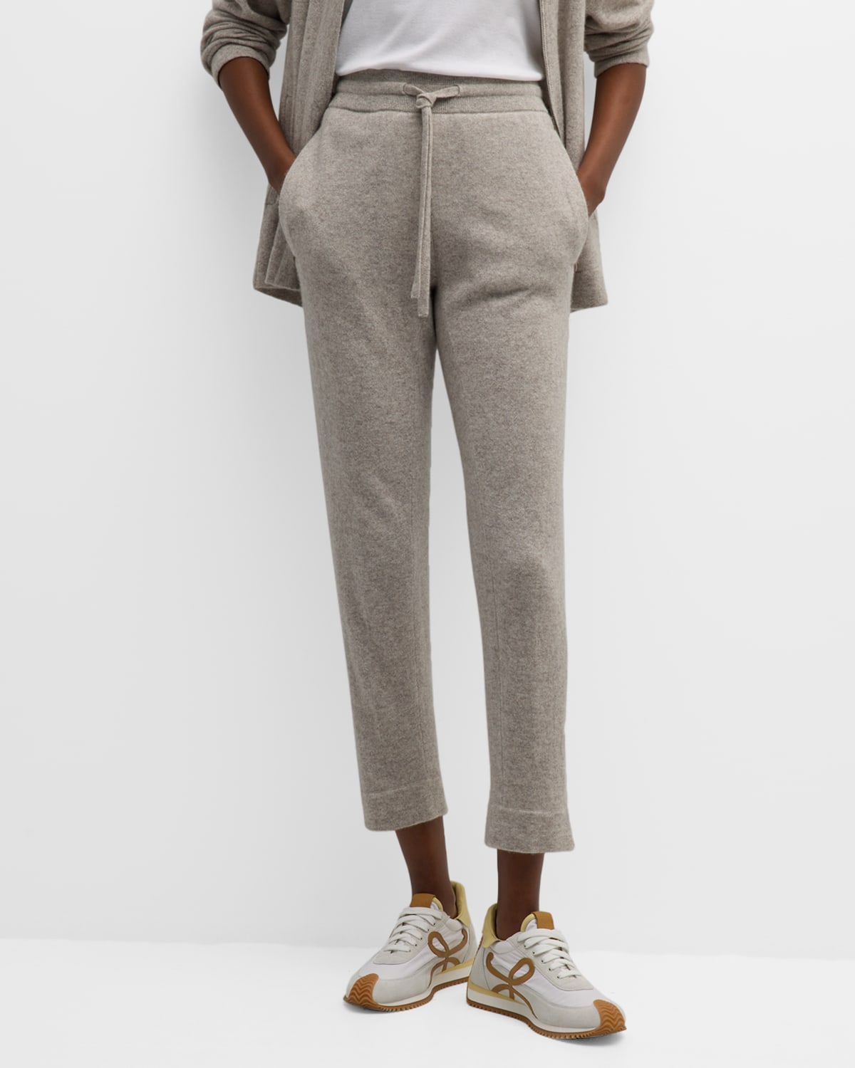 Tse Cashmere Recycled Cashmere Cropped Jogger Pants In Stone Melange