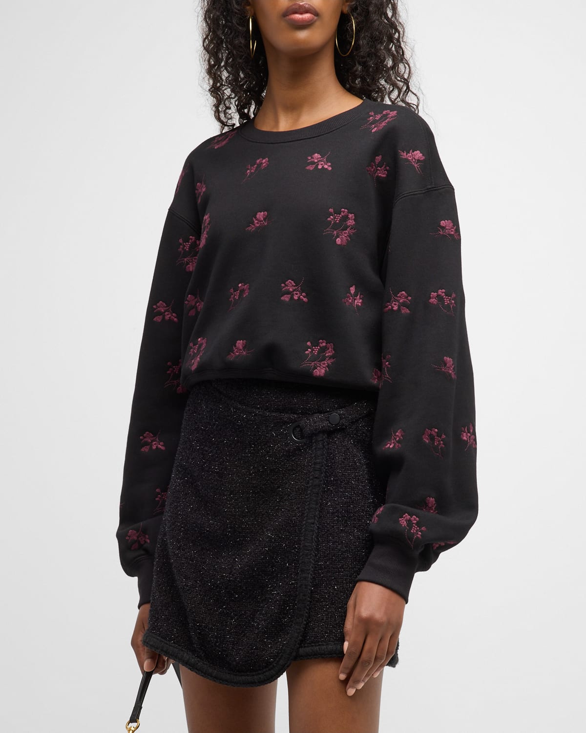 Shop Jason Wu Floral-embroidered Crewneck Sweatshirt In Black