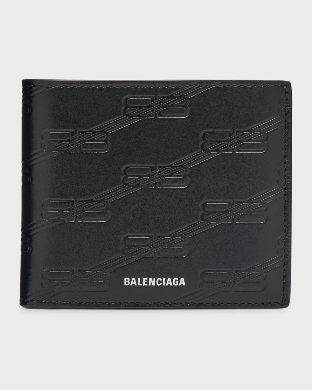 Shop Balenciaga Men's Bb Monogram Embossed Leather Billfold Wallet In 1000 Black