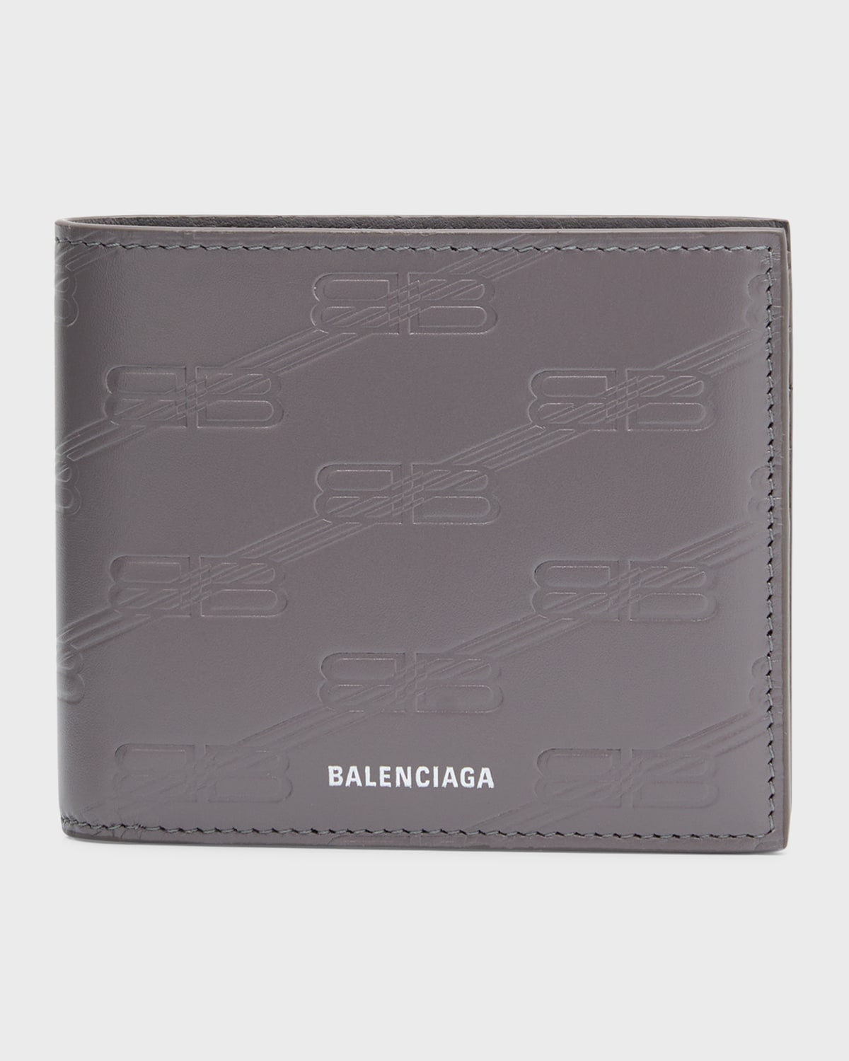 Shop Balenciaga Men's Bb Monogram Embossed Leather Billfold Wallet In 1404 Dark Grey