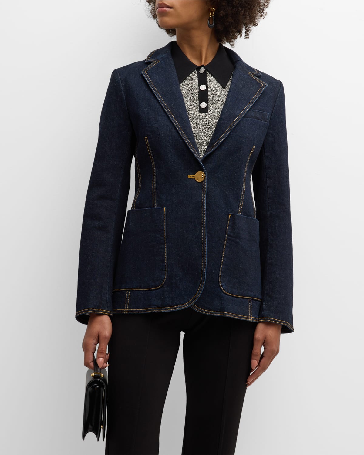 Tory Burch Denim Blazer In Dark Wash