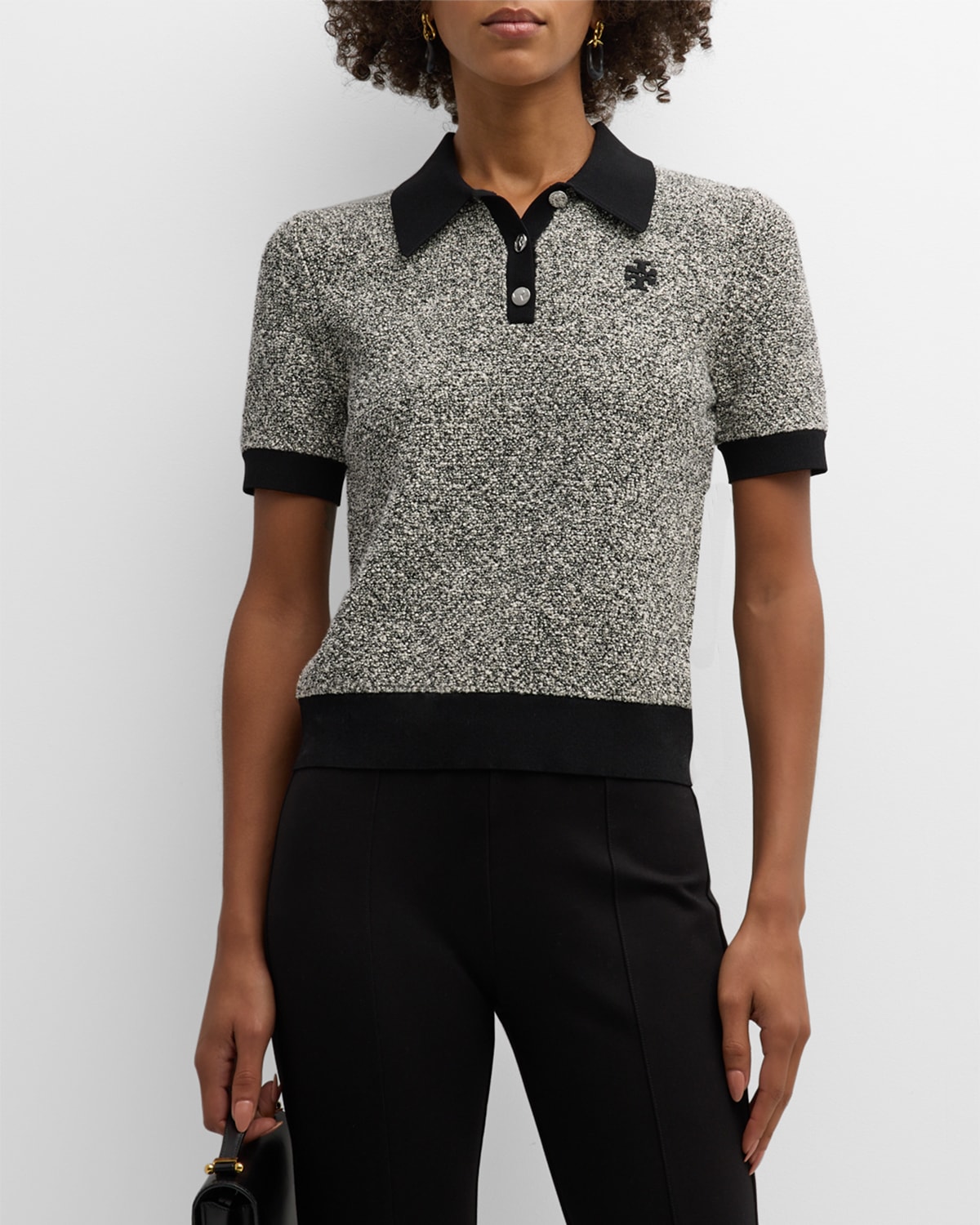 TORY BURCH SPECKLED SWEATER POLO TEE