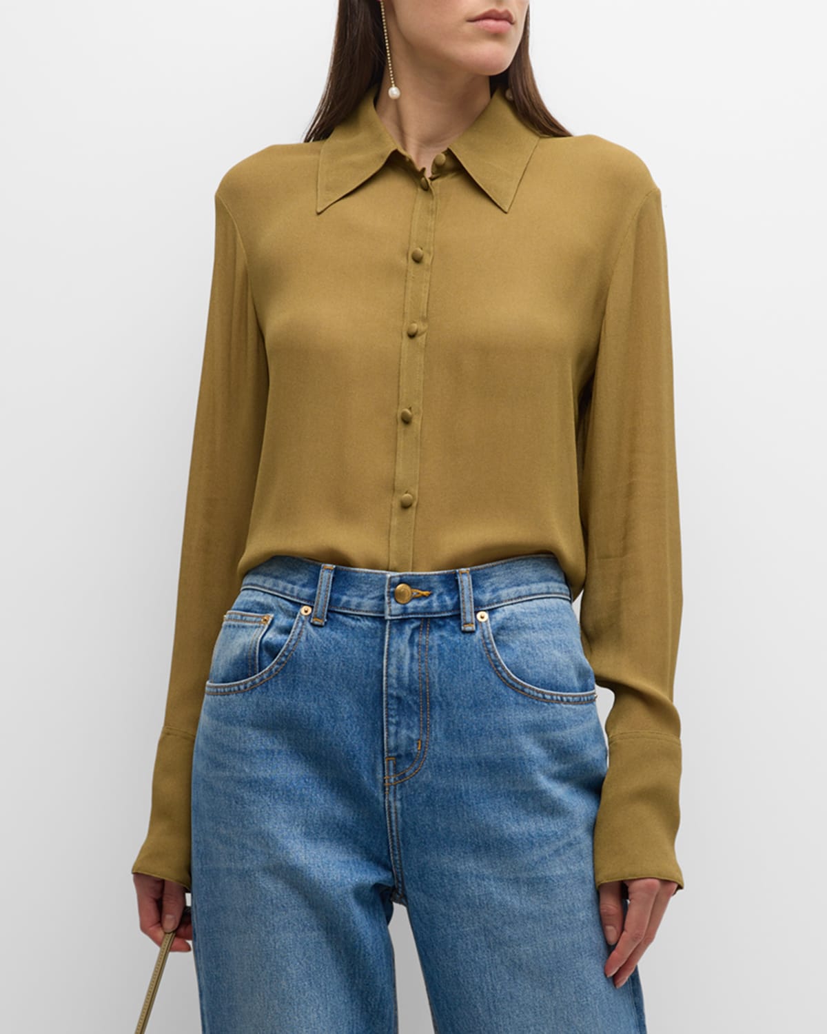 Tory Burch Cuffed Viscose Shirt In Ash Green