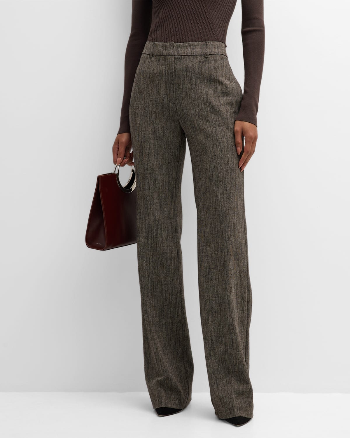 Marella Liana High-rise Straight-leg Trousers In Brown Grisaille