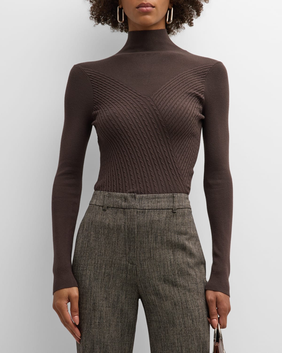 Marella Tea Cable-knit Turtleneck Sweater In Brown
