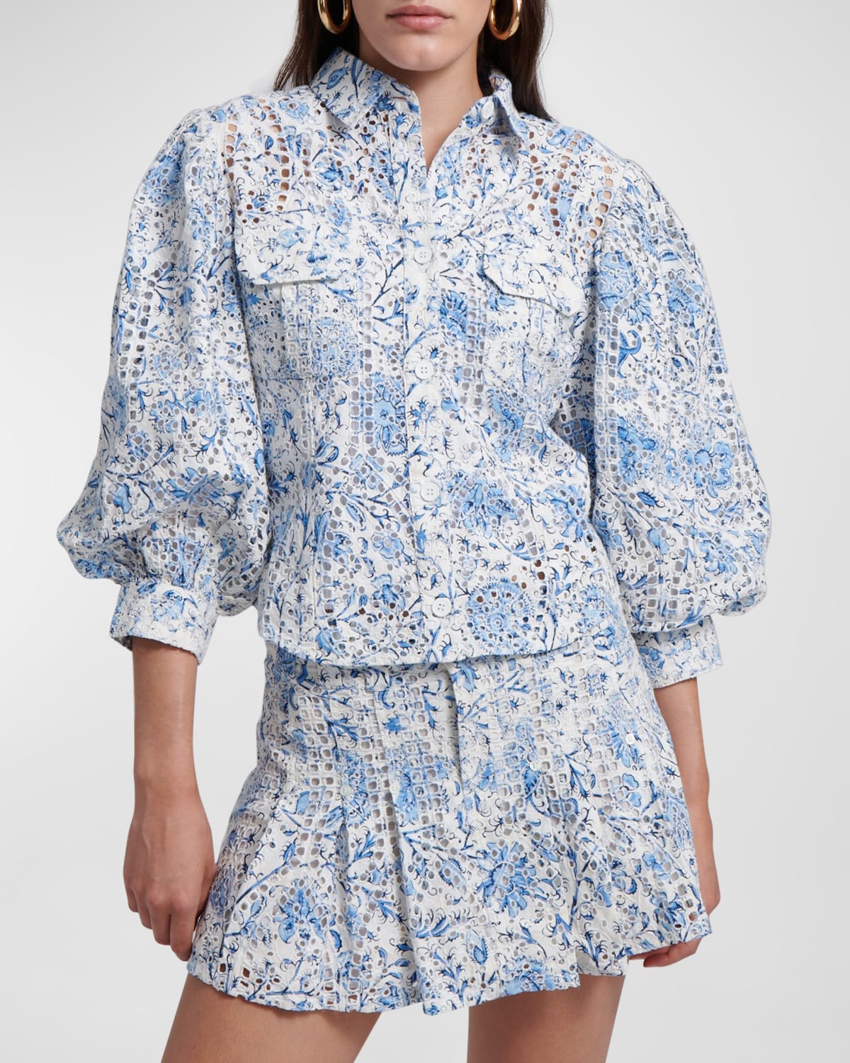 Sula Floral Embroidered Cotton Eyelet Puff-Sleeve Top