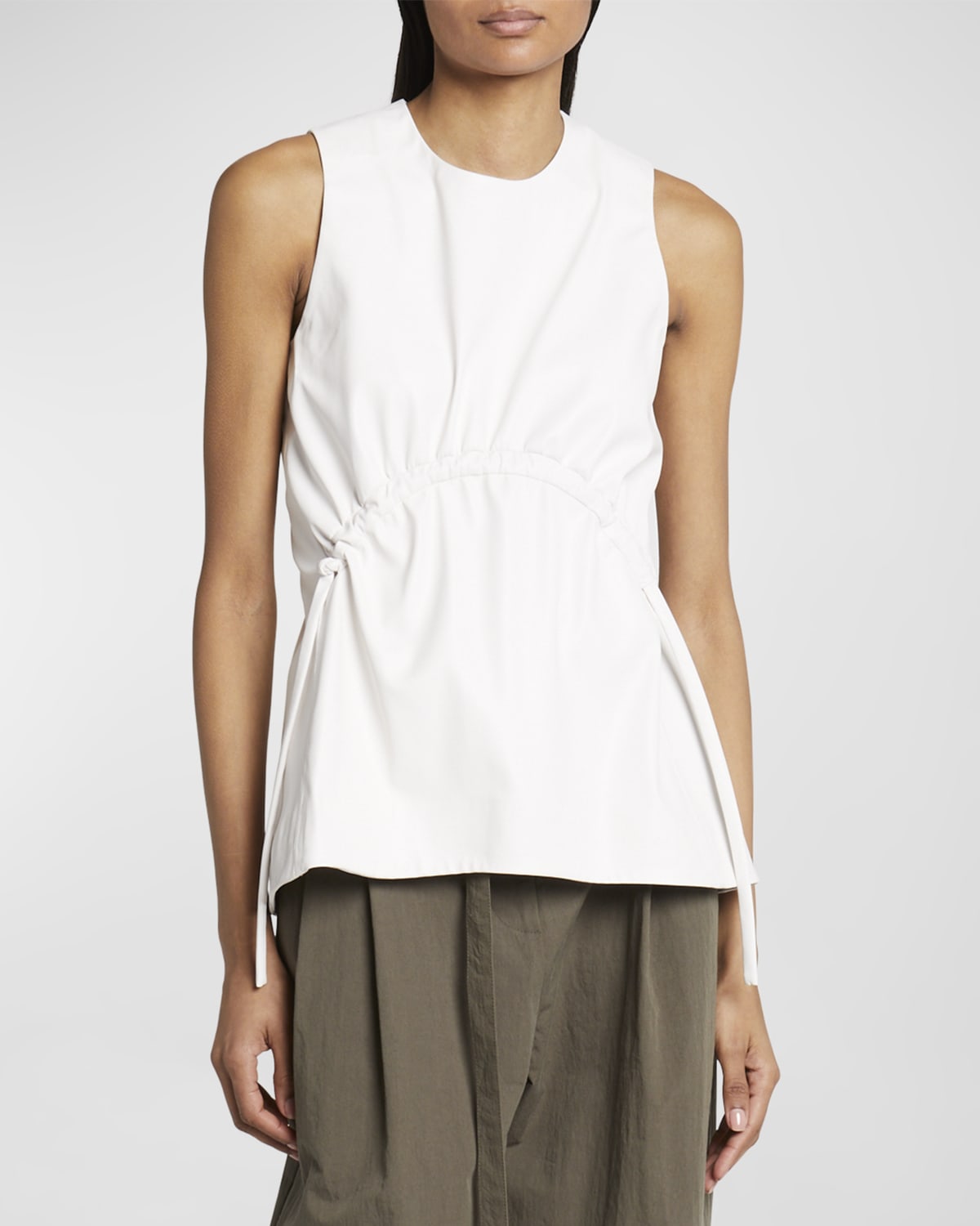 Shop Proenza Schouler White Label Faux-leather Sleeveless Drawstring Top In Off White