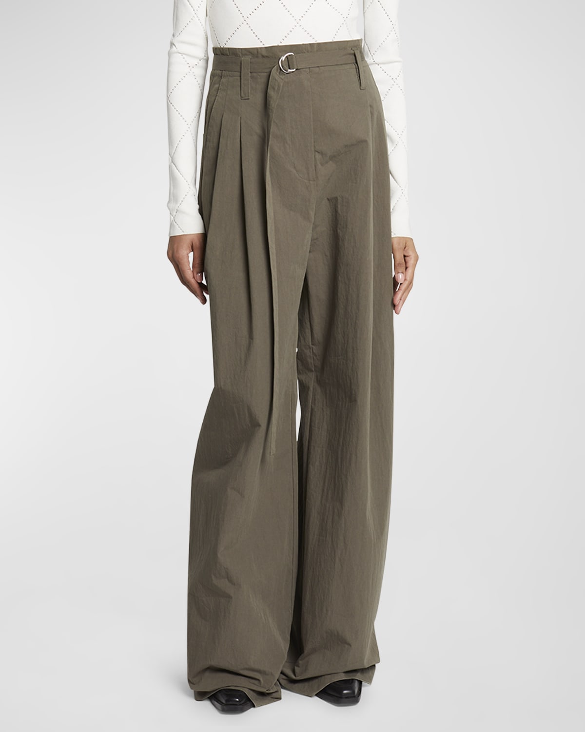 Shop Proenza Schouler White Label Techincal Suiting Wide-leg Trousers In Wood