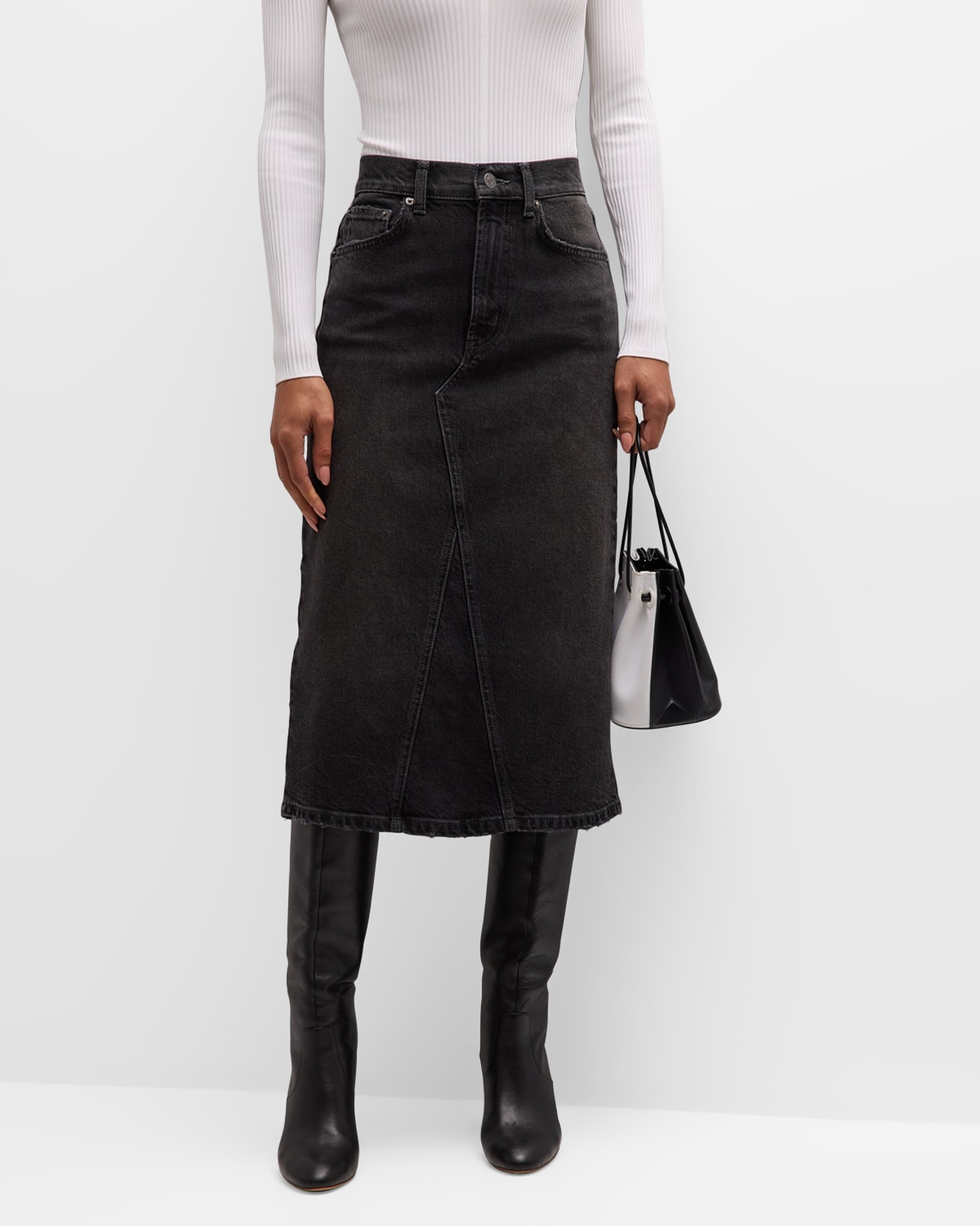 Highland A-Line Denim Midi Skirt