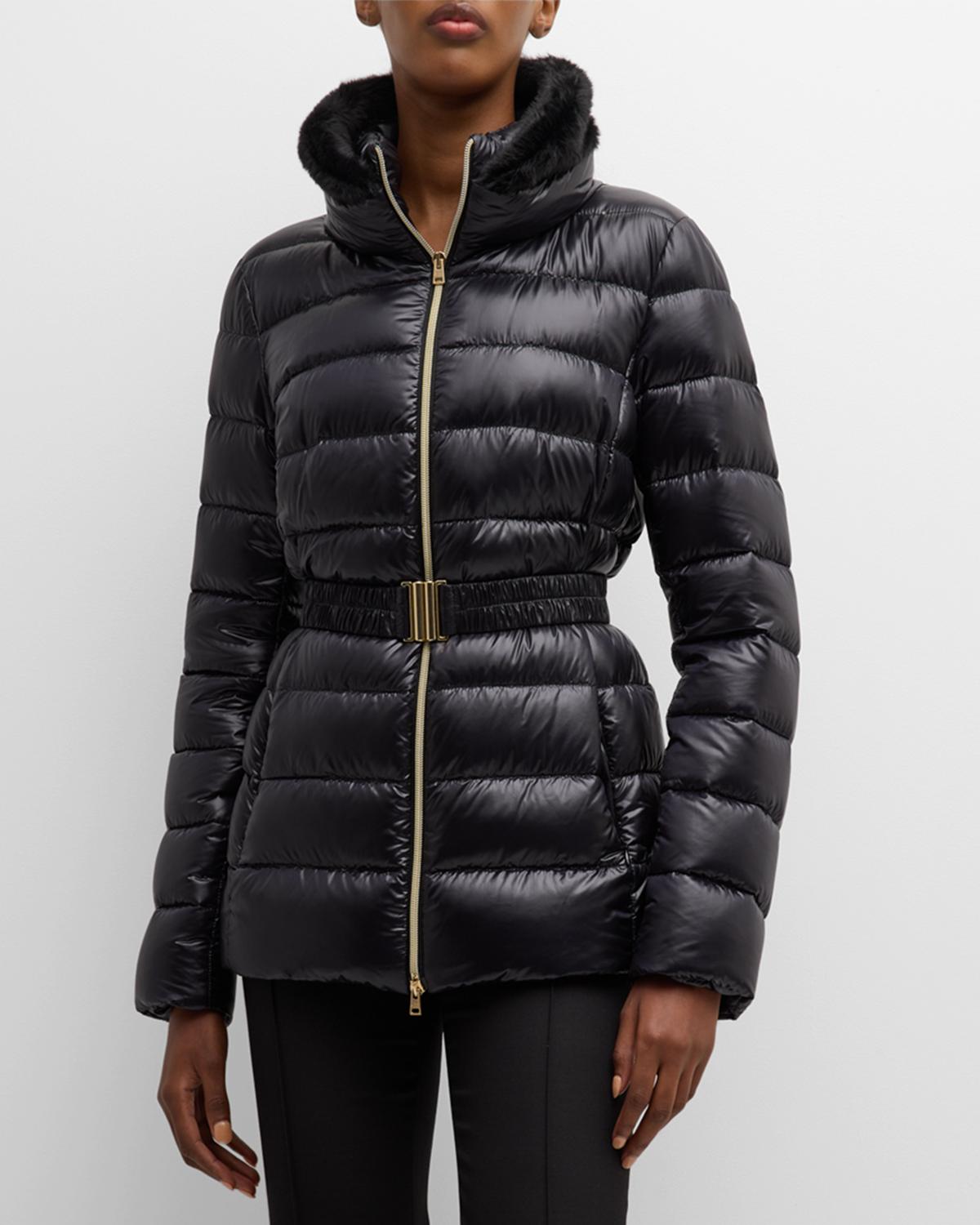 Herno Sofia Fox-collar Belted Quilted Nylon Down Jacket In 9300