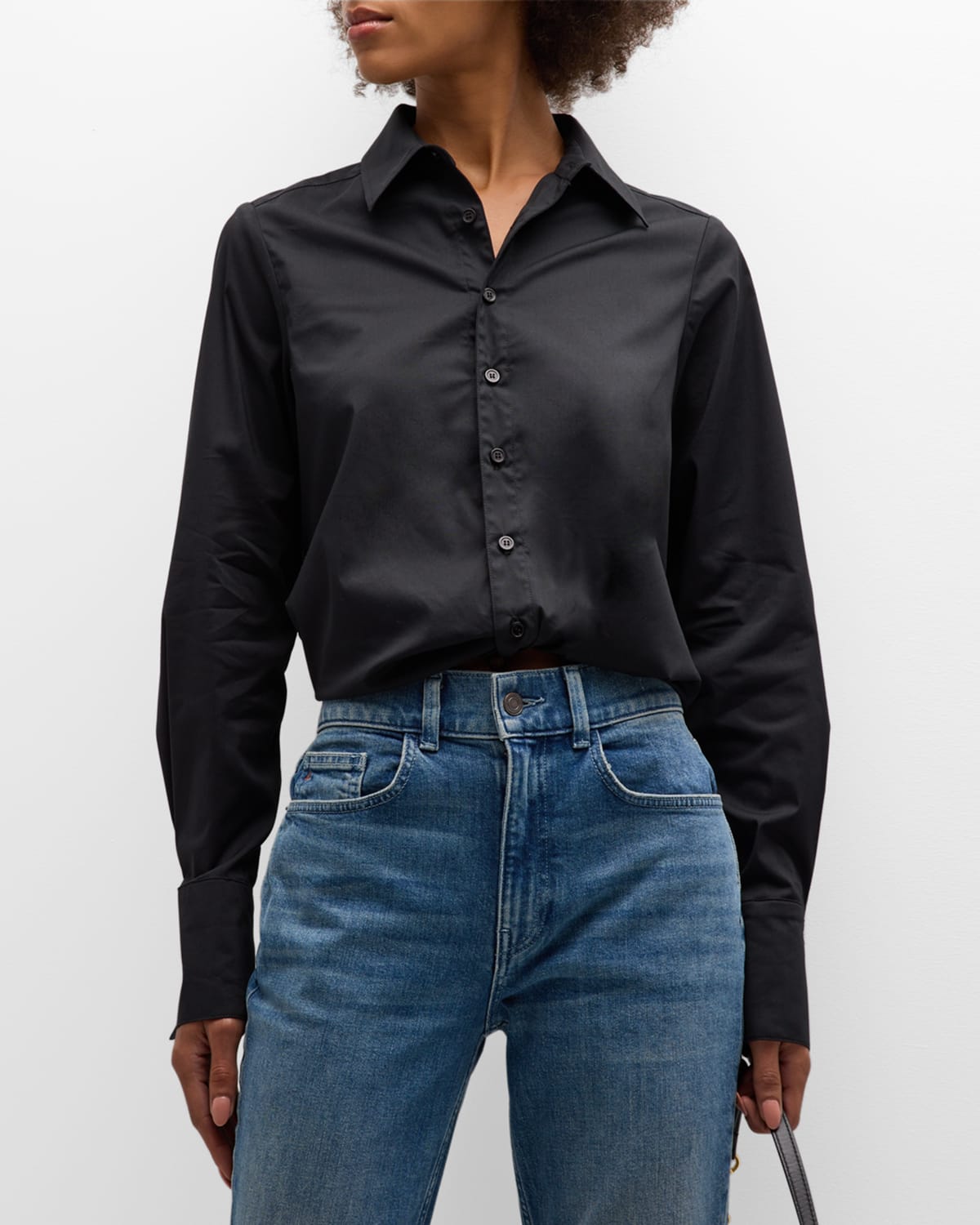 Finley Moxie Button-down Split-cuff Poplin Shirt In Black