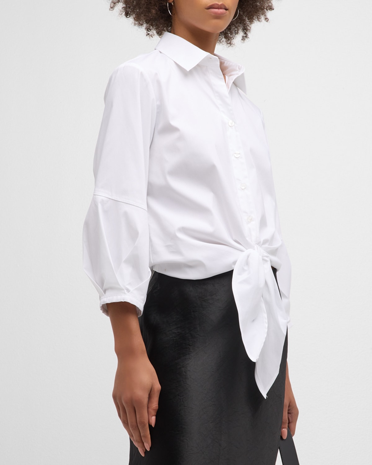 Finley Emmy Tie-front Button-down Poplin Shirt In White