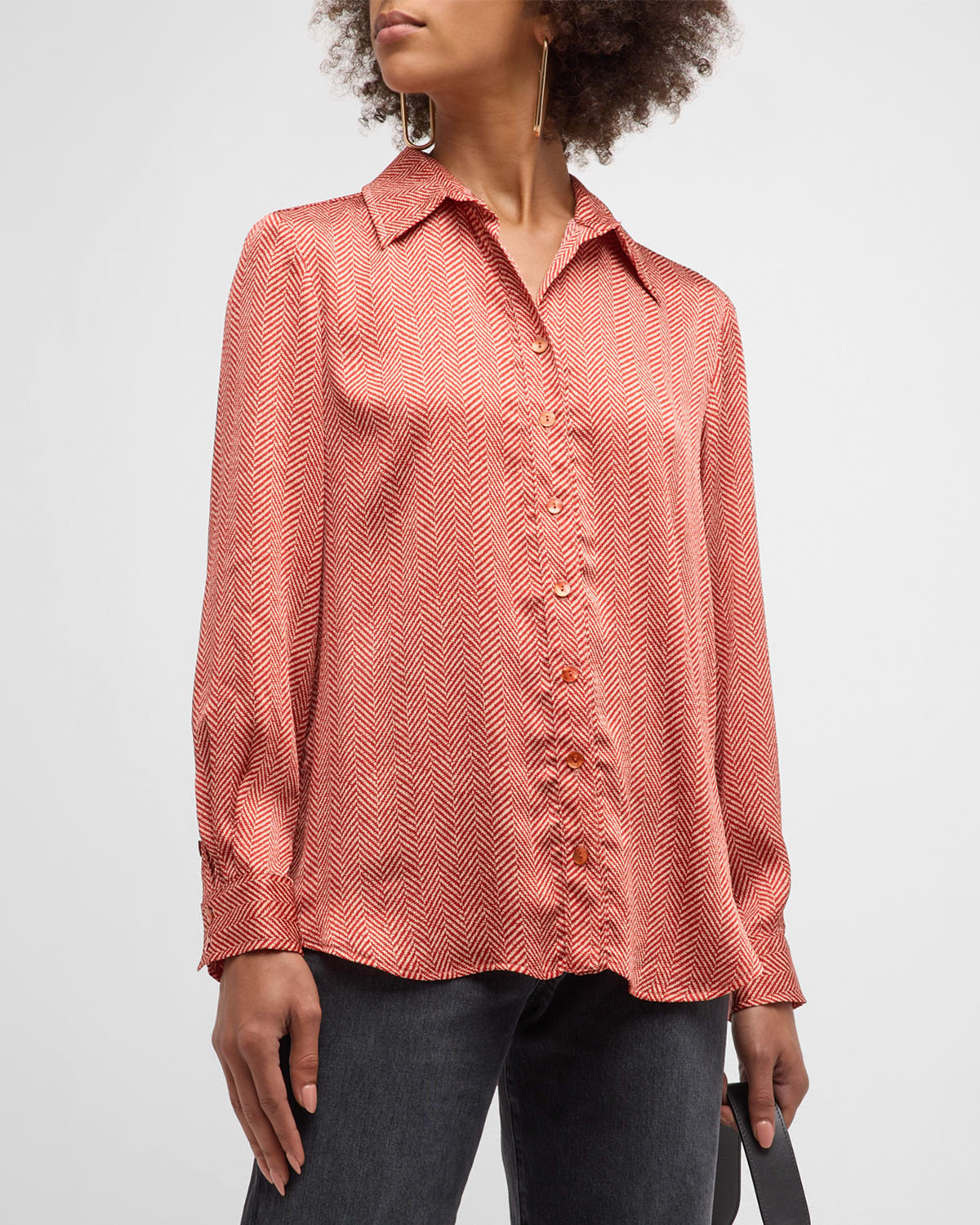 Finley Mini Monica Herringbone Button-down Shirt In Red Cream
